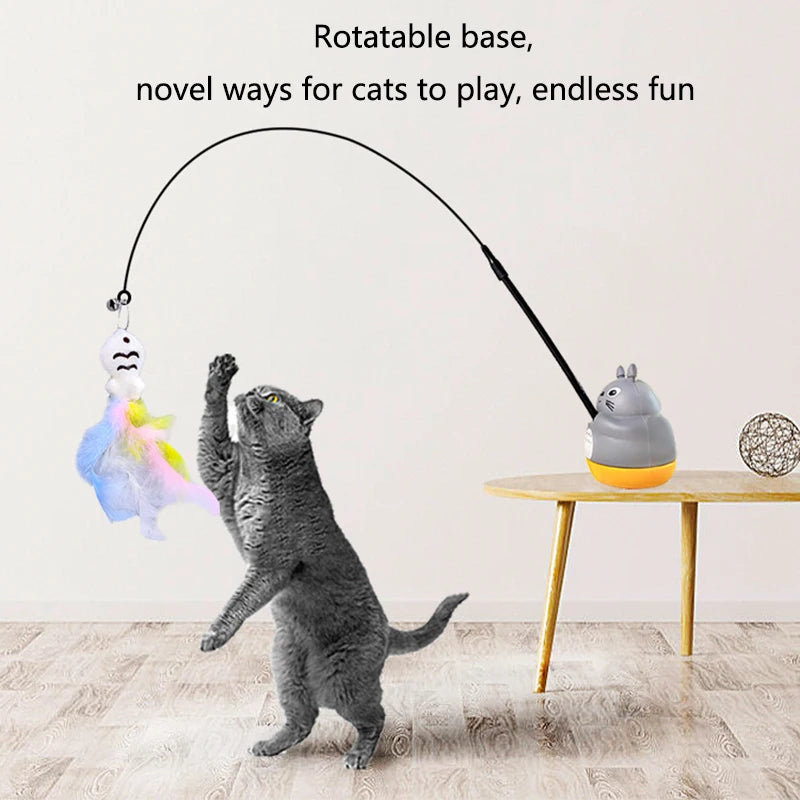 Canne à pêche interactive pour chat – Tige flexible en acier et plumes naturelles pour des heures de plaisir